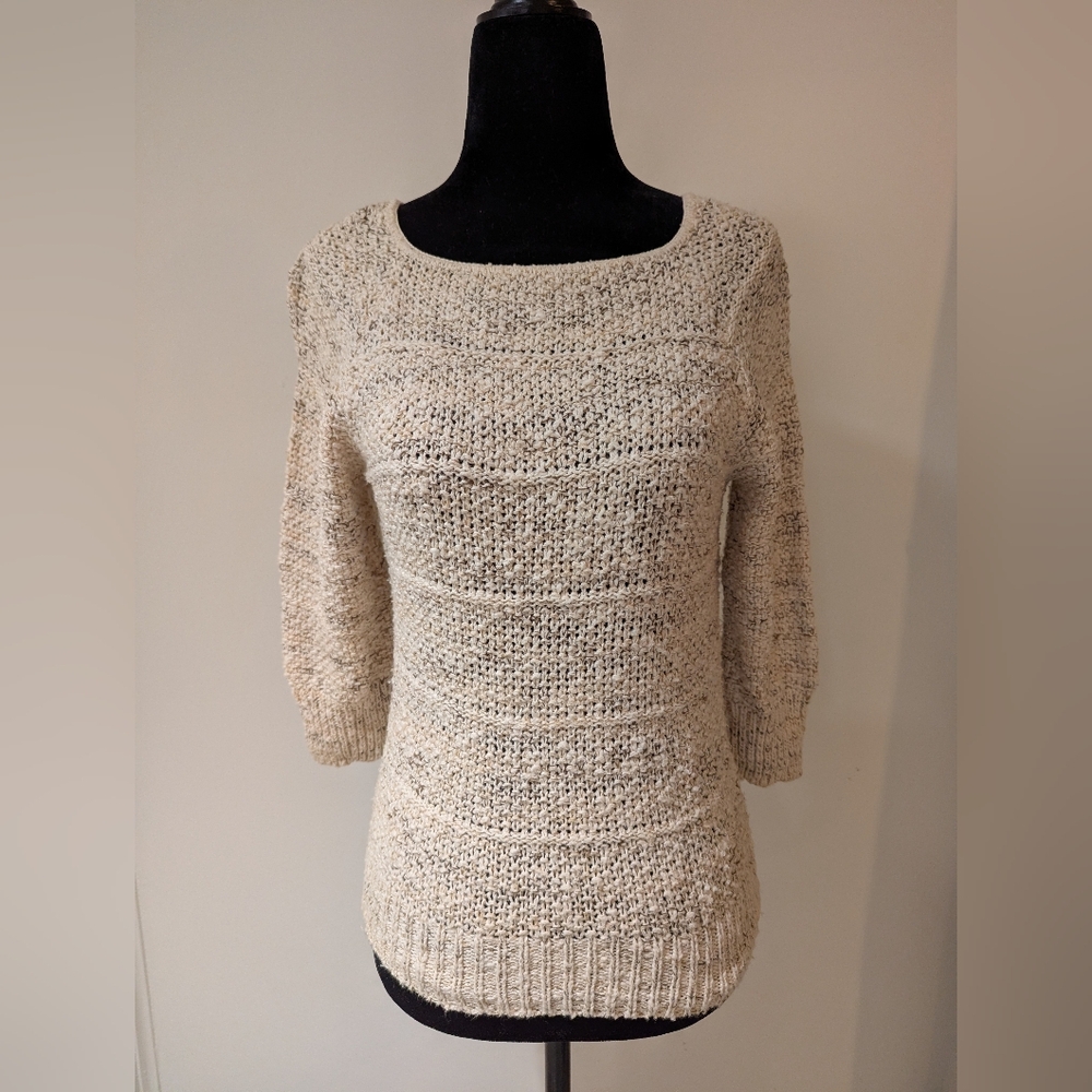 Vintage 1980s Penrose Brown Cream Knit Pullover Sweater Extra Small 3/4 Sleeve